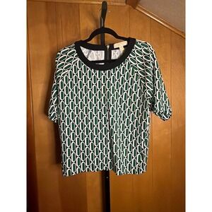 Michael Michael Kors XL Green Geometric Link Print Short Sleeve Zipper Back Top